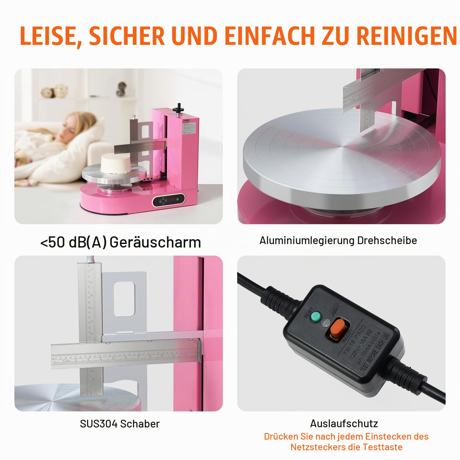 VEVOR einstellbare Tortencremestreichmaschine elektrische Tortendekorationsmaschine zum Verteilen von Kuchencreme, zum Bestreichen und Schmieren von Kuchenglasuren, für 15,24-35,56 cm Kuchen Rosa