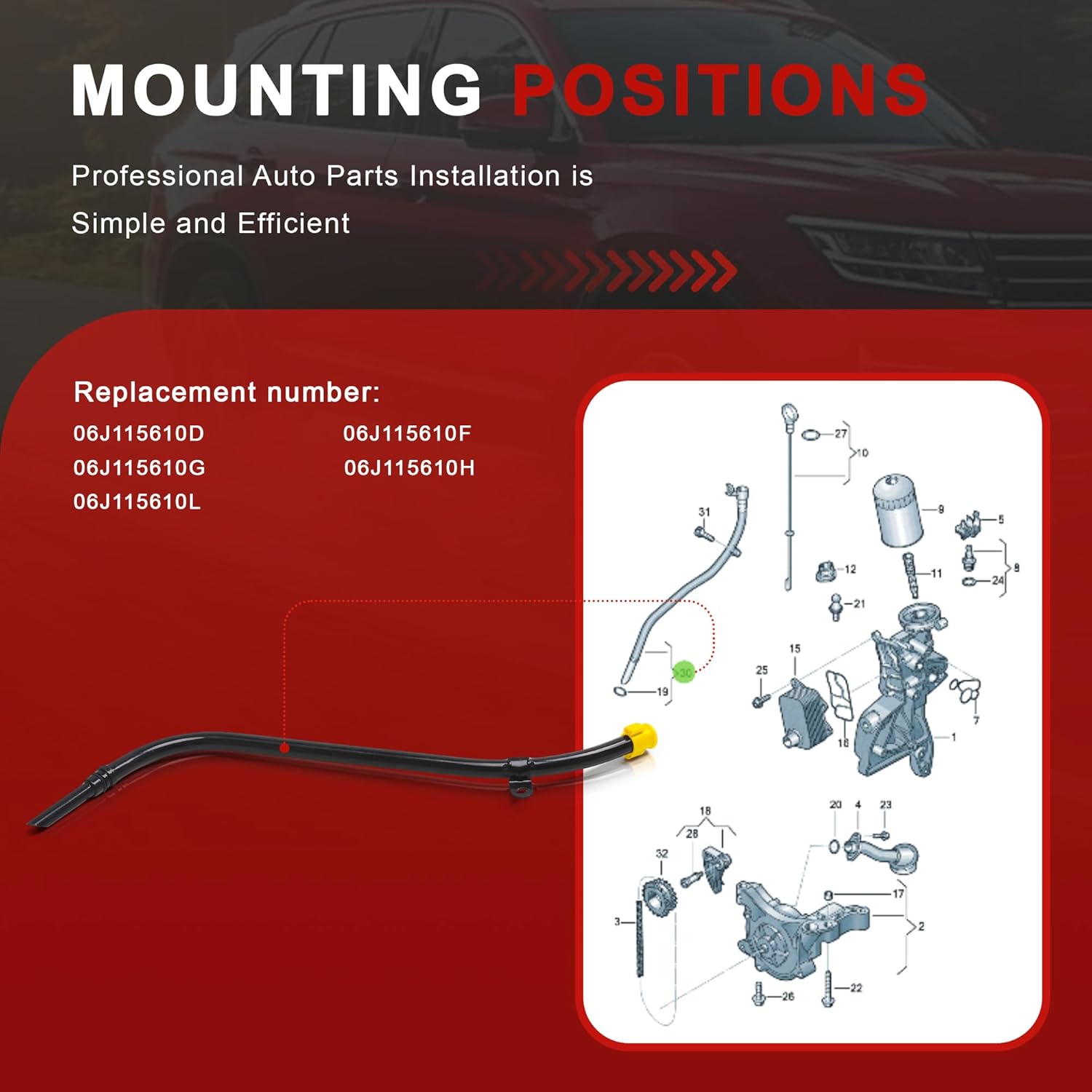 06J115610F Engine Oil Dipstick Tube Replacement For VW Golf Jetta Passat CC Scirocco Tiguan AUDI A3 S3 Q3 06H115610B