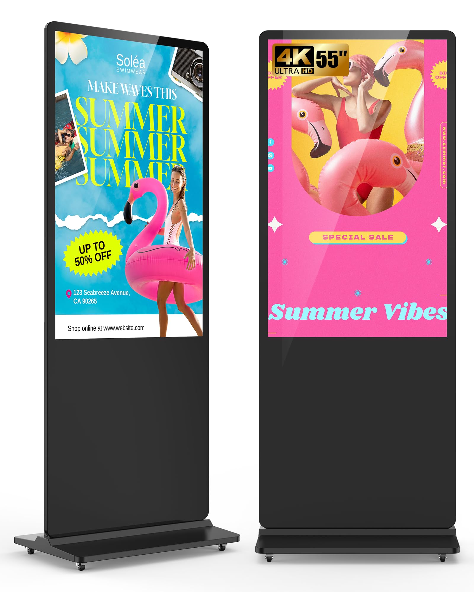 HARZHI 55 Inch Digital Signage Display, 4K Indoor Floor Standing Advertising Display with IPS LCD Screen, Android OS and Auto Media Player