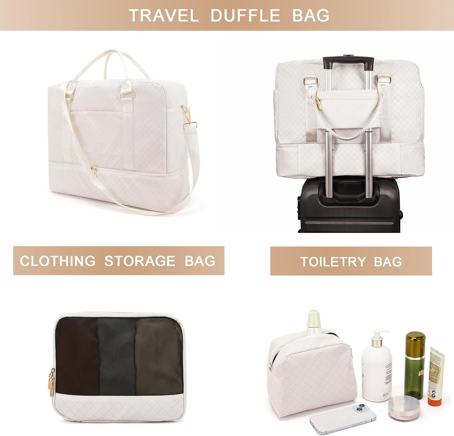 Travel Duffle Bag for Women Carry on Bags Overnight Weekender Bags Toiletry Hospital Gym Bag with Shoe Compartment 3pcs Set