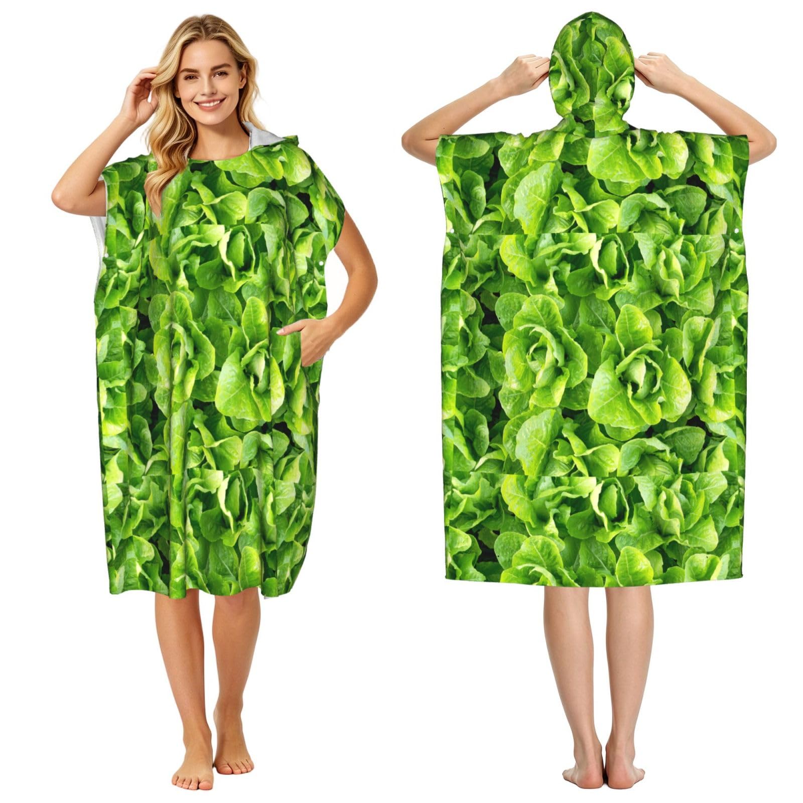 Poadnly Fresh Romaine Lettuce, Adult Hooded Beach Towel 90 x 110 cm,Changing Bath Robe, Surf Poncho Towel For Women Men