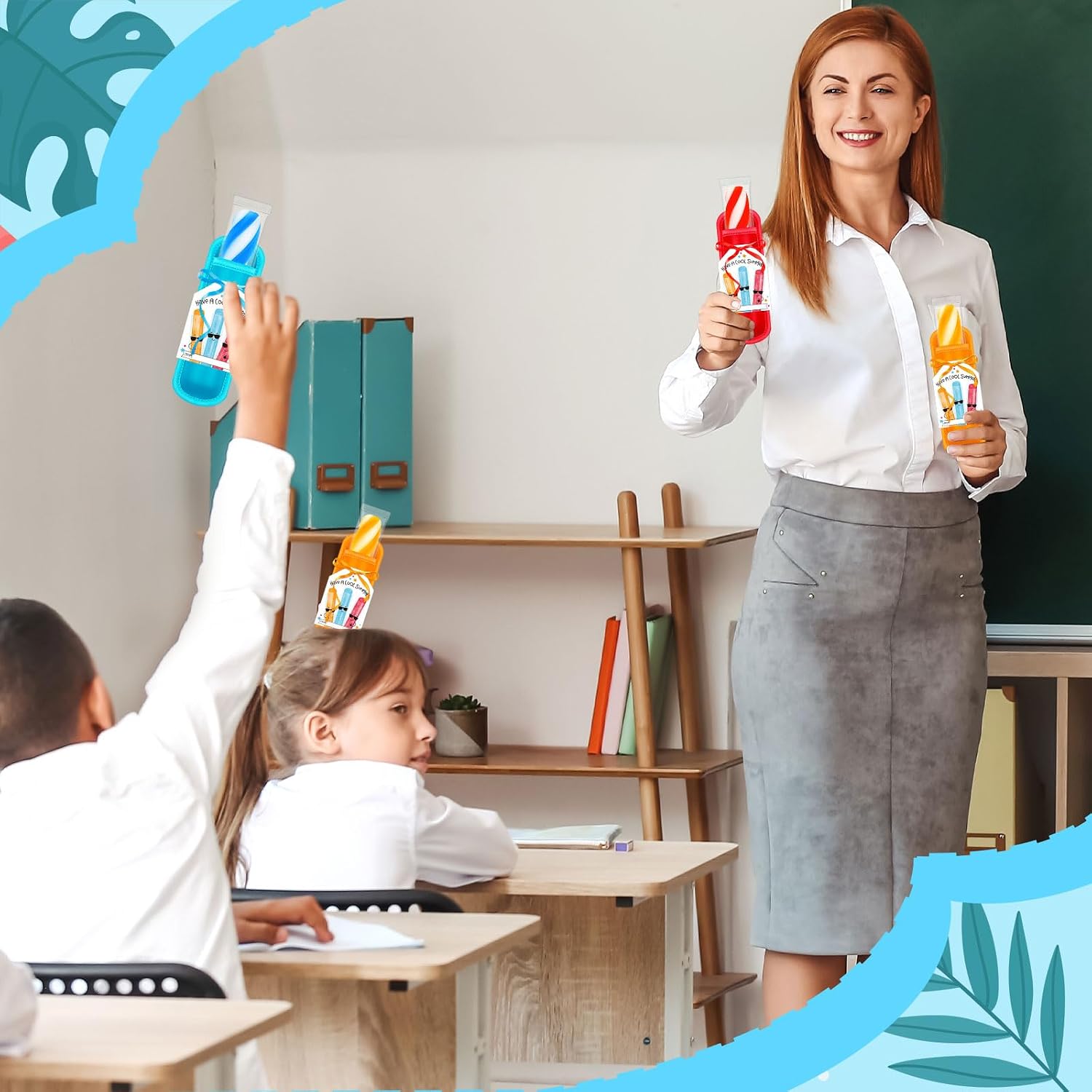 48 Sets End of Year Student Gift Bulk Includes Popsicle Holders with Summer Cards Multicolor Ribbon Popsicle Holder for Kids School Classroom Students Prizes Summer Activity Party