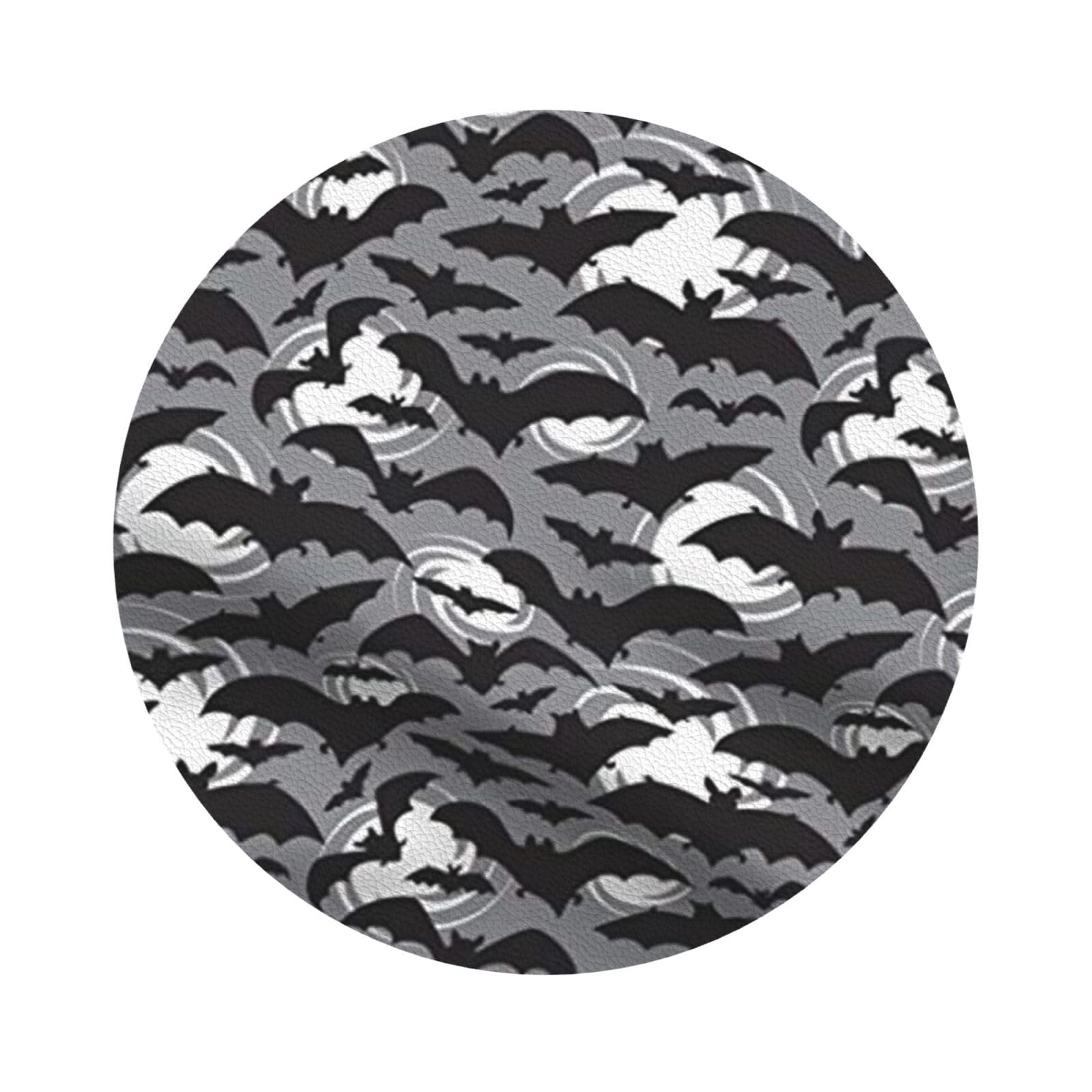 Halloween Bats Grey PU Leather Coasters Set of 6 Round Drink Coasters
