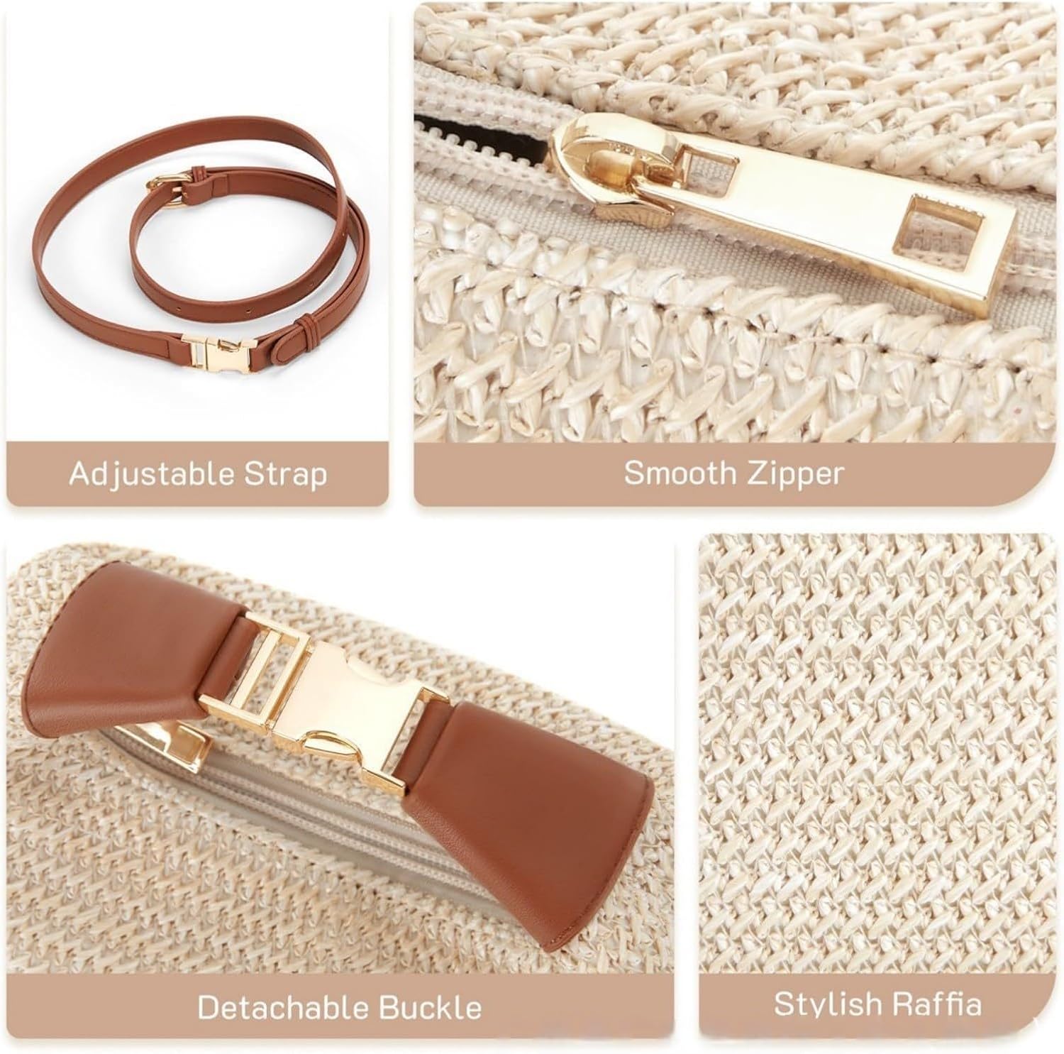 Straw Crossbody Bag for Women, Summer Raffia Handbag Top Handle Woven Tote Purse Vacation Handmade Bucket Clutch Bag - Image 6