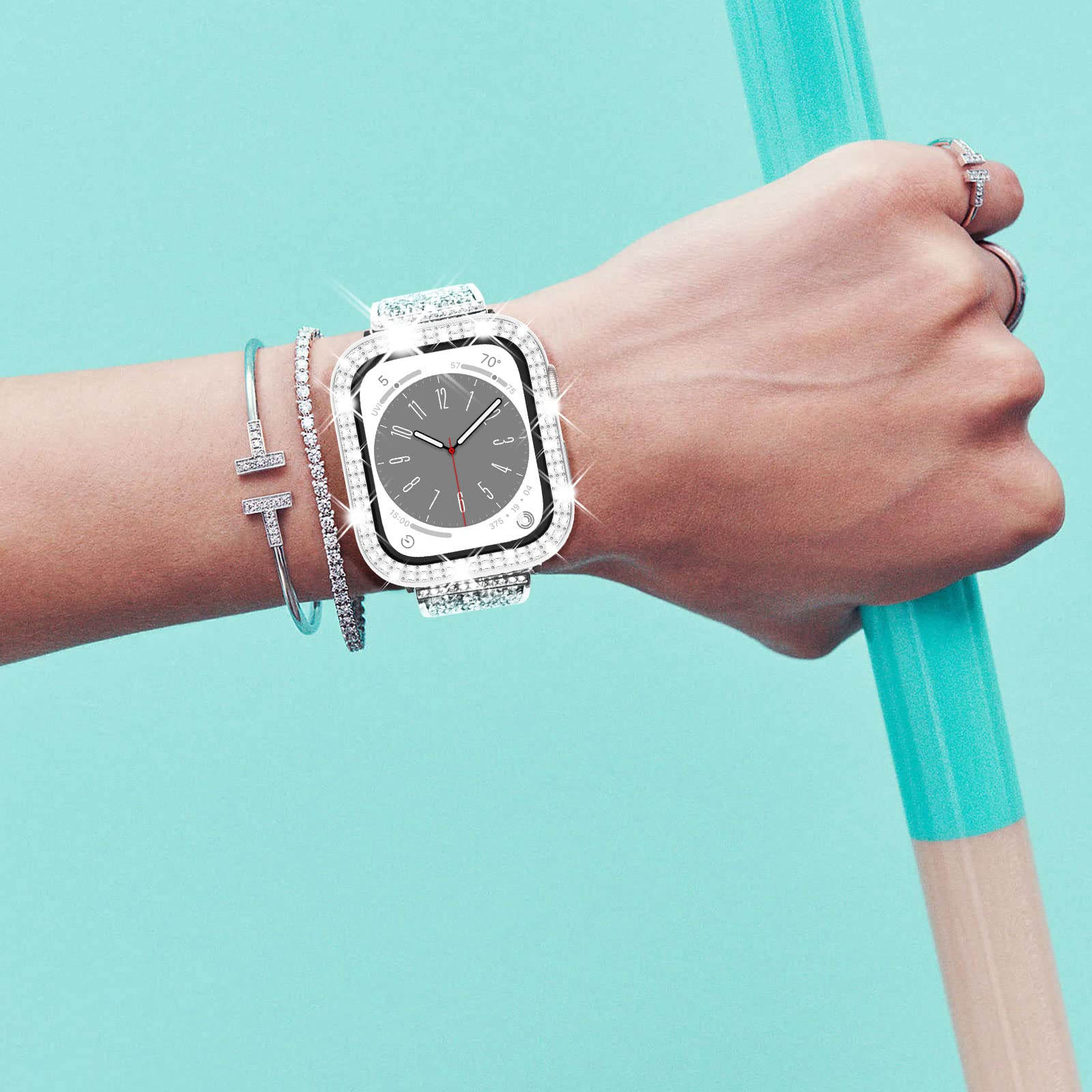 NewWays 2-pack Women Bling Case Compatible with Apple Watch 40mm Series 6/5/4/SE(2025-2020) Without Protective Film,Overall Protective Bumper Diamond Cases for iWatch 40mm(Silver+Clear) — view 7