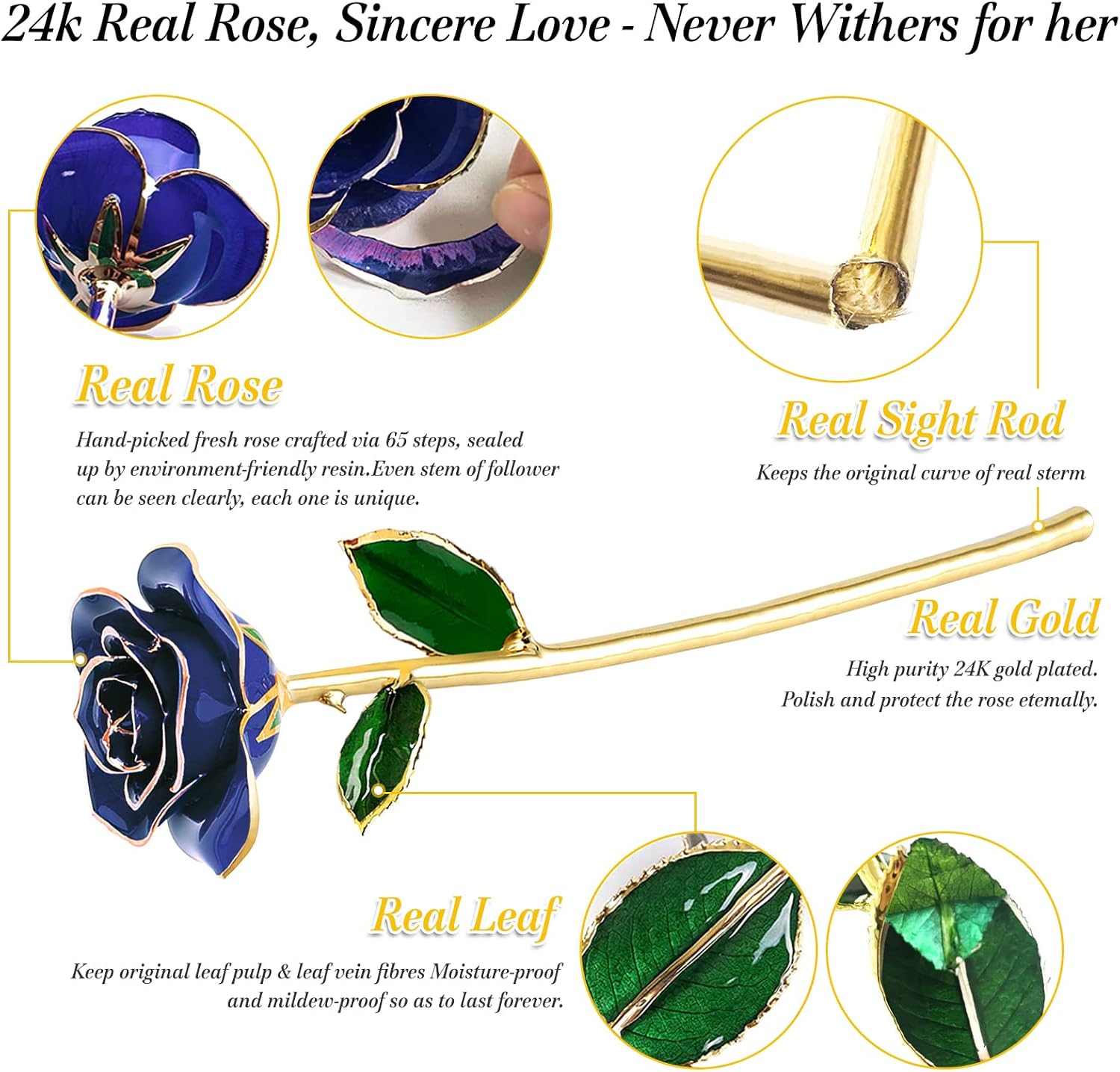 Yolife Gifts for Women Mom Gold Dipped Rose 24k Gold Dipped Real Rose Lasted Forever with Transparent Stand, Best for Her - for Valentine’s Day Mother’s Day Girlfriend Wife Birthday Wedding Flowers - Image 3