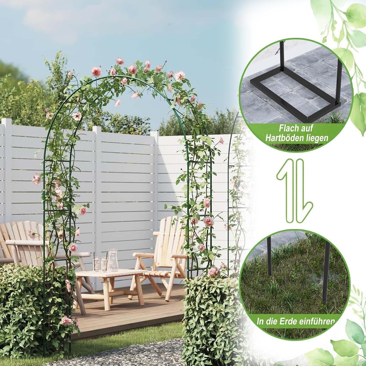 Robusto traliccio ad arco da giardino in metallo per piante rampicanti, dimensioni da 120 cm a 240 cm, elegante pergolato per matrimoni da esterno/interno, pergolato per cortile, prato, patio (bianco