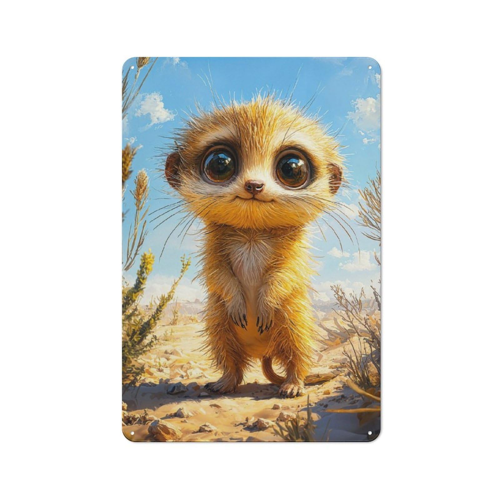 Junmoney Cute Meerkat With Big Eyes Metal Wall Plaque 30X20cm, Simple Retro Office Wall Decor For Office, Study, Studio Or Hallway