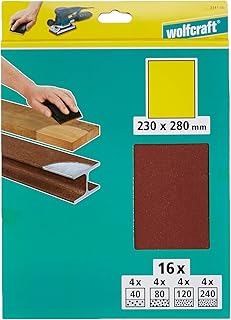 Wolfcraft 3141000 16 Bogen Super-Schleifpapier Korn 40,80,120,240; SB-verpackt 230 x 280