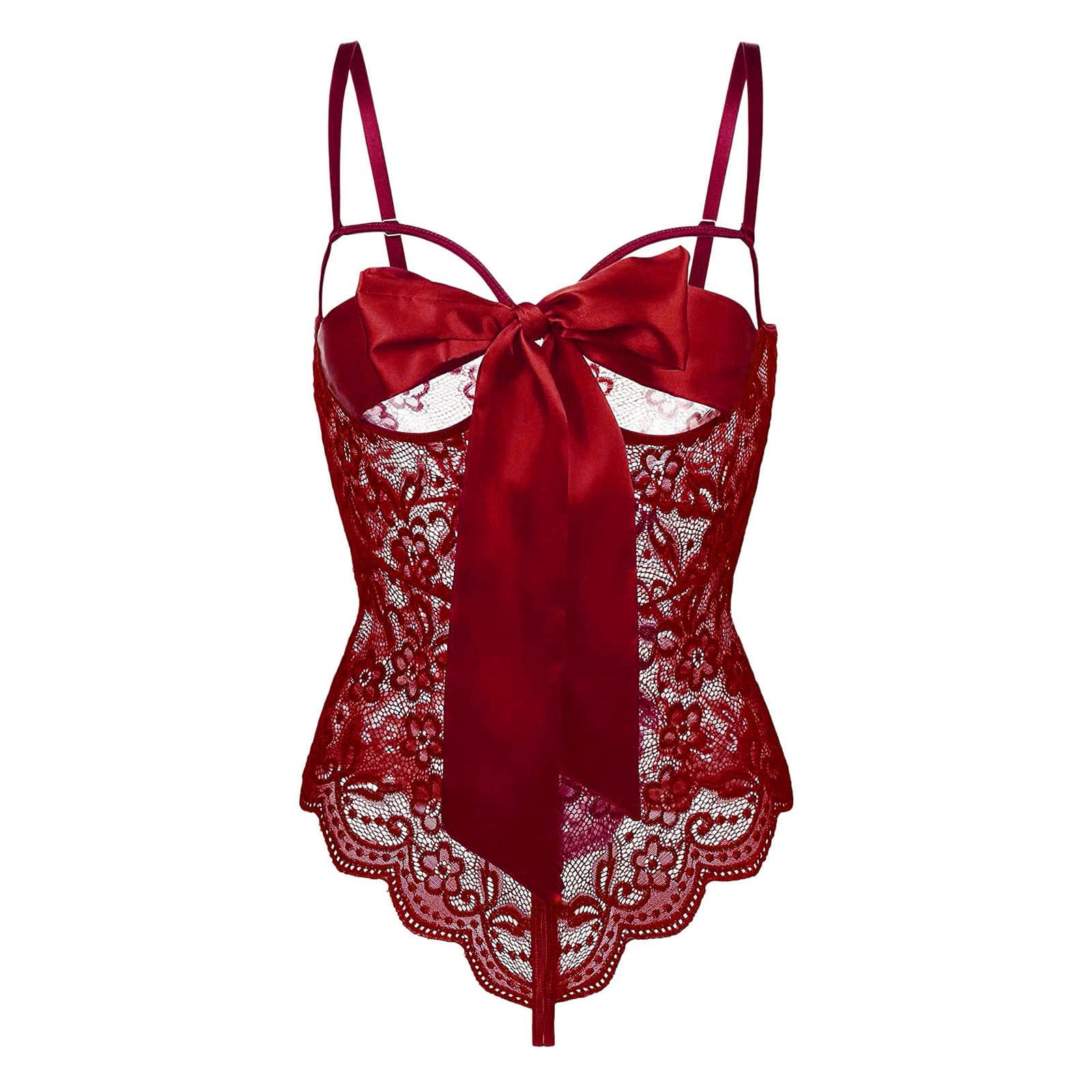 Lingerie Sexy Noël pour Femme - Lingerie Sexy avec Nœud Lingerie Sexy Une Pièce Sexy Coquine Lingerie Rouge Lingerie Noel Drôle Christmas Noël Pompon avec String Mini Noël Cadeaux