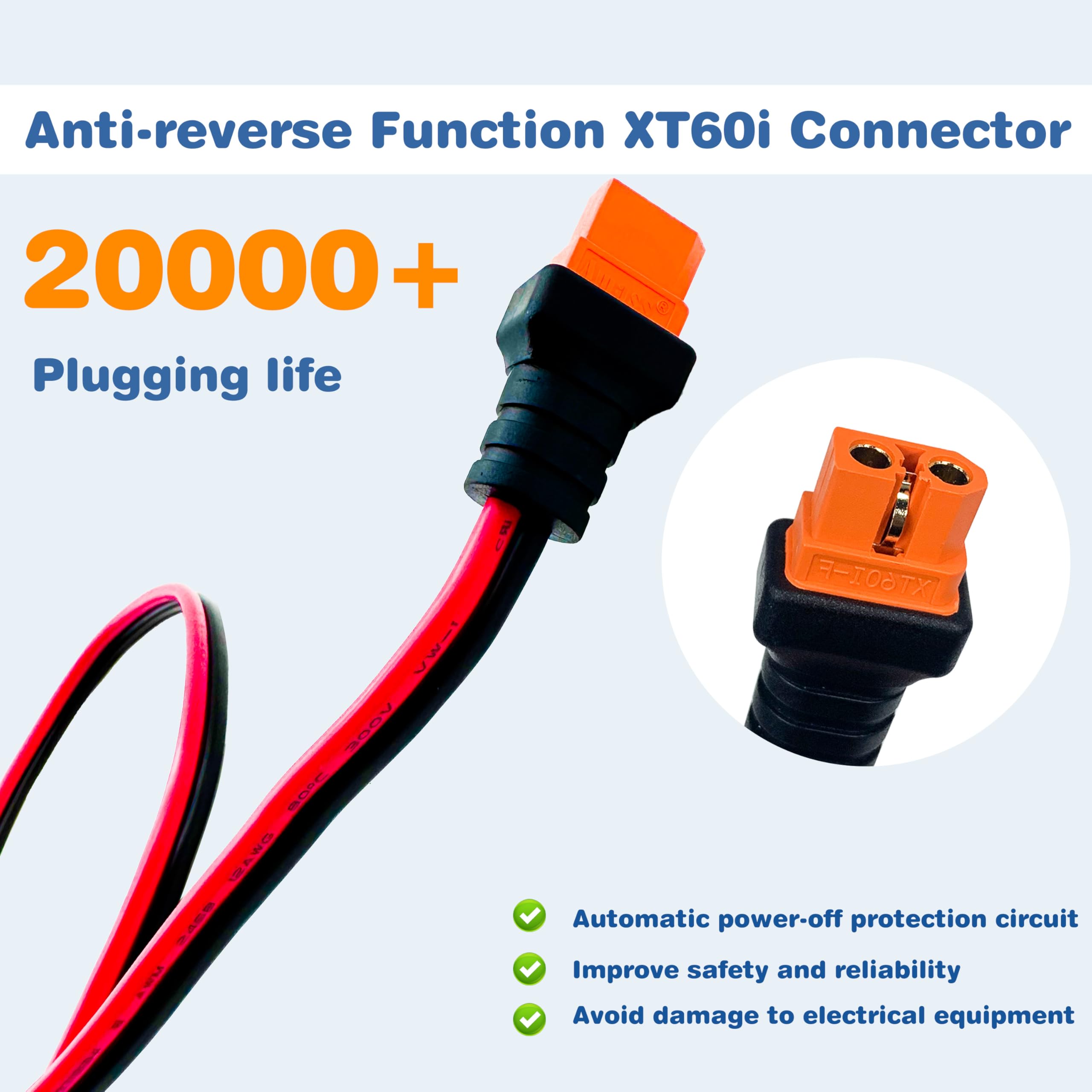 Cable de extensión de carga solar a XT60i de 3 pies, 6 pies, 12 pies, 25 pies, 50 pies, conectores solares a adaptador XT60i para estaciones eléctricas portátiles y generadores solares (12