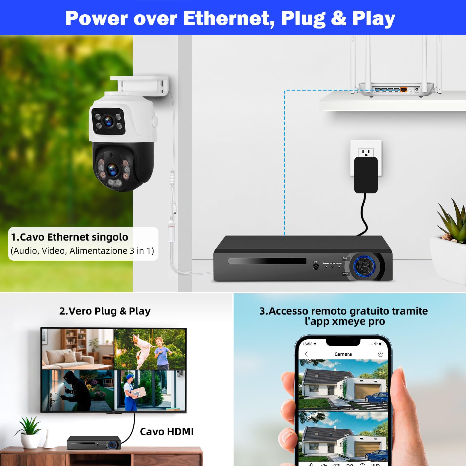 Set telecamera di sorveglianza esterna, 8CH POE con HDD da 1 TB, videoregistratore di rete per sistema di telecamere CCTV per la sicurezza domestica, funziona solo con telecamere IP 3MP/4MP/5MP/6MP