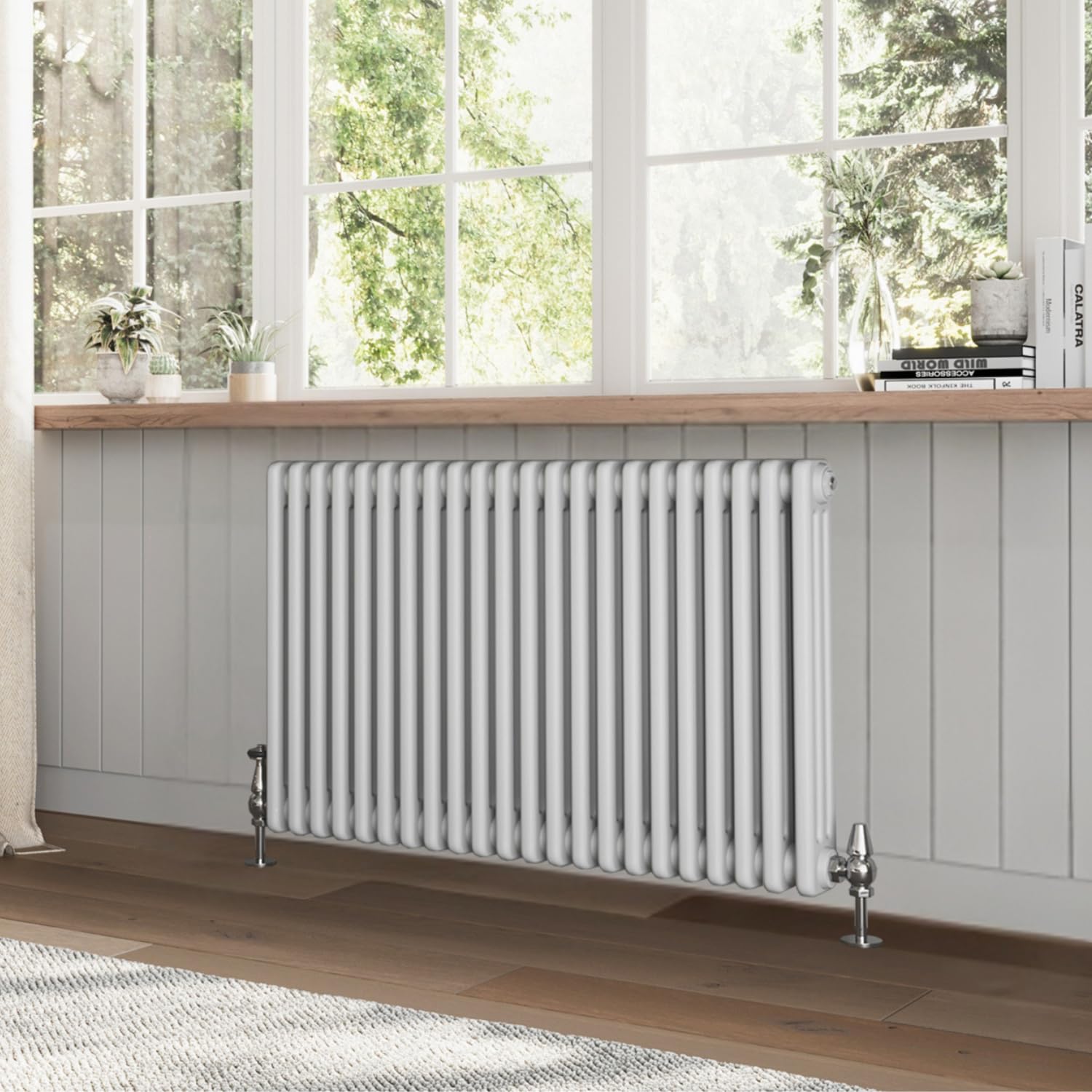 Go Bathrooms Utopia White Horizontal Radiator 600 x 1010mm Traditional Cast Iron Style Triple Column White Central Heating Living Room Radiator