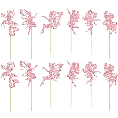 Miniatura 3 de Gyufise 24 adornos para cupcakes de hadas, flores con purpurina, ángel, hada, cupcakes, ballet, bailarina, decoración de pasteles para bodas,