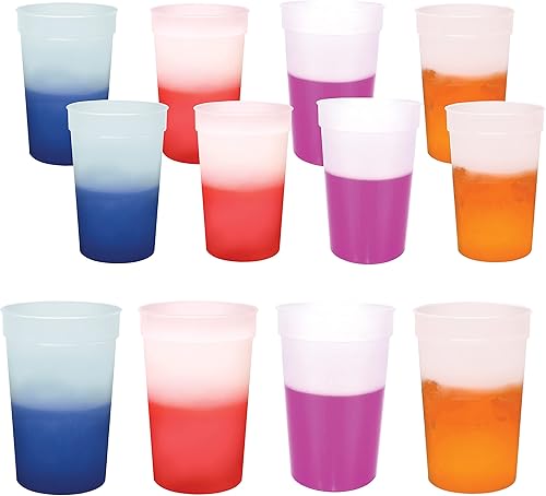 Miniatura 2 de Copas de estadio que cambian de color, plástico duradero, sin BPA, apto para lavavajillas, ideal para eventos al aire libre, juego de 12 (surtido