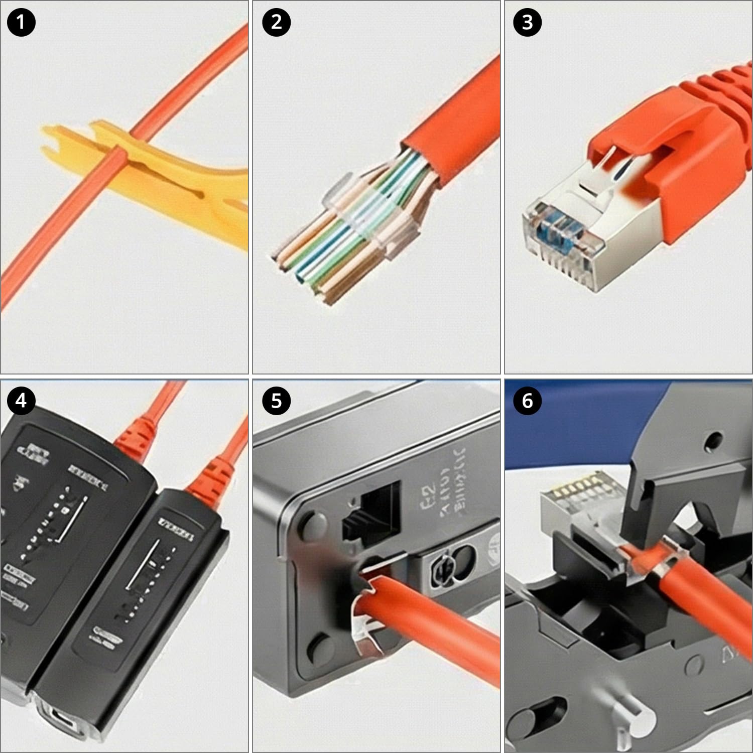 QWORK® Set di strumenti di rete – Pinza crimpatrice Pass Through RJ45 per Cat7, Cat6, Cat5, inclusi tester cavi LAN e accessori