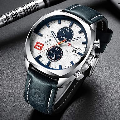 Orologio da uomo analogico con cinturino in pelle, con display analogico e datario, impermeabile, orologio da polso sportivo classico, orologio da polso casual da uomo, cinturino in pelle per uso
