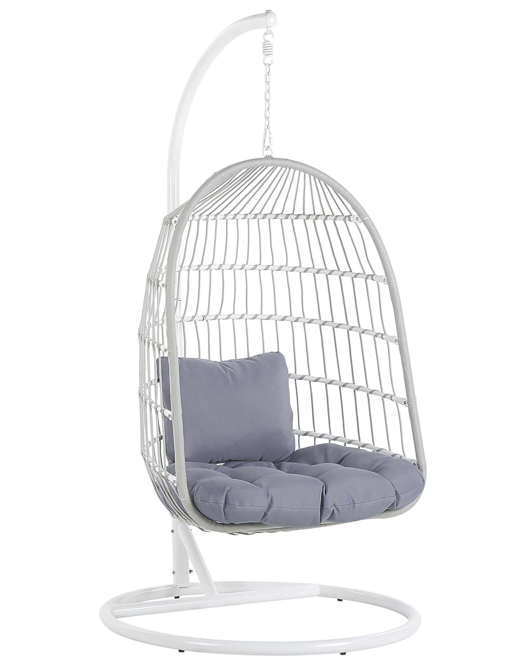 Beliani ALLERA Hanging Chair with Stand - Metal White - Indoor/Outdoor Use - UV Resistant