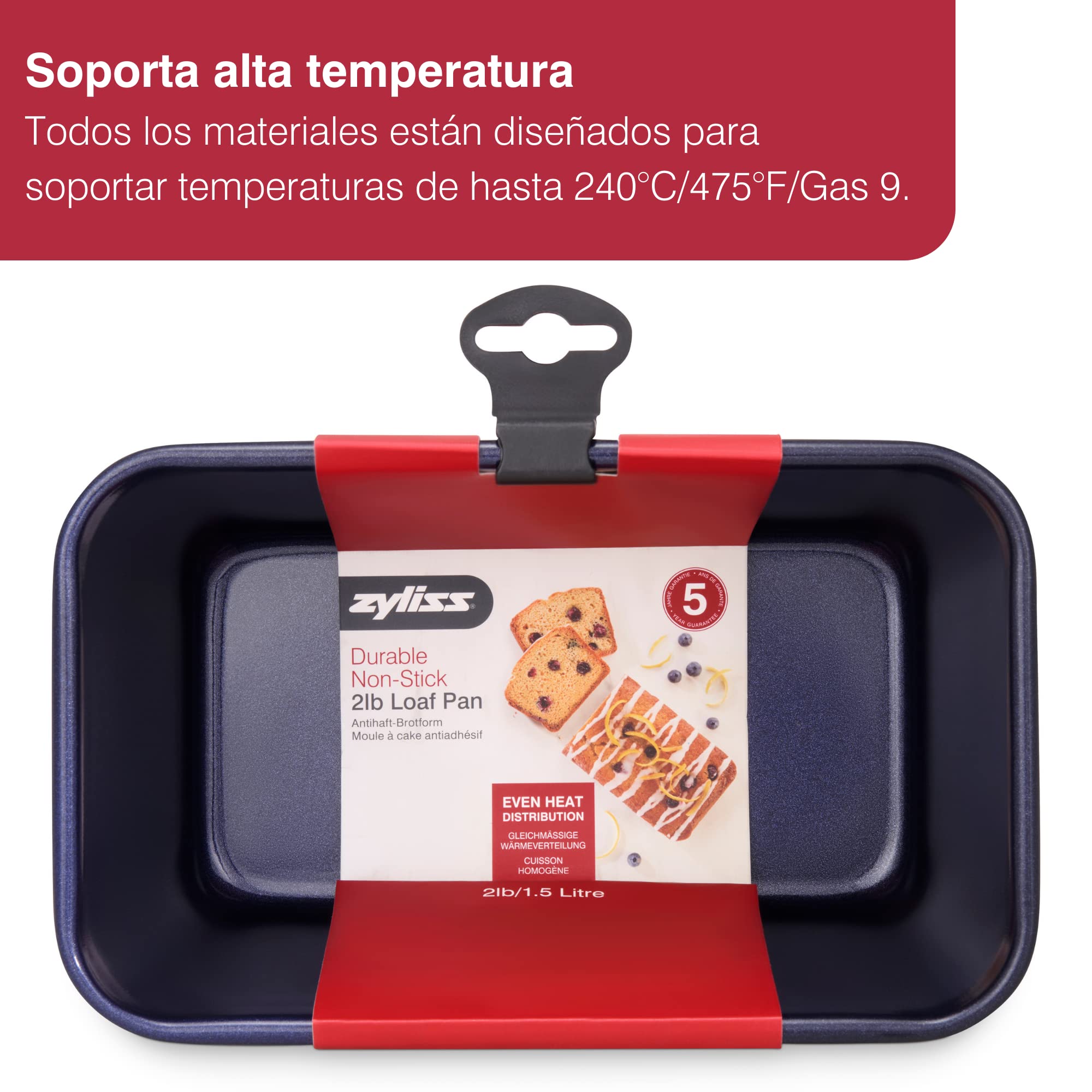 Zyliss E980199 Molde de Horno Pan Antiadherente, 1.5L, Acero Al Carbono, Azul Oscuro, Molde Para Plum Cake Rectangular, Apto Para Lavavajillas, 5 Años de Garantía