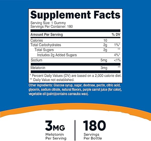 Miniatura 2 de Nutricost Melatonina 3 mg, 180 gomitas, sabor a fresa, sin gluten, sin OMG, sin jarabe de maíz