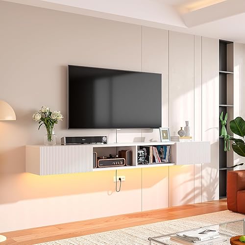 Miniatura 1 de Soporte flotante para TV, centro de entretenimiento montado en la pared de madera de 55 pulgadas con almacenamiento debajo de la TV para sala de