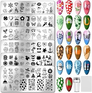 PH PandaHall 6pcs Holiday Themes Nail Stamping Plates Valentines Easter Nails Art Stencils Summer Beach Manicure Art Templates Halloween Christmas Nails Stamp Design for Women Manicures Salon Design
