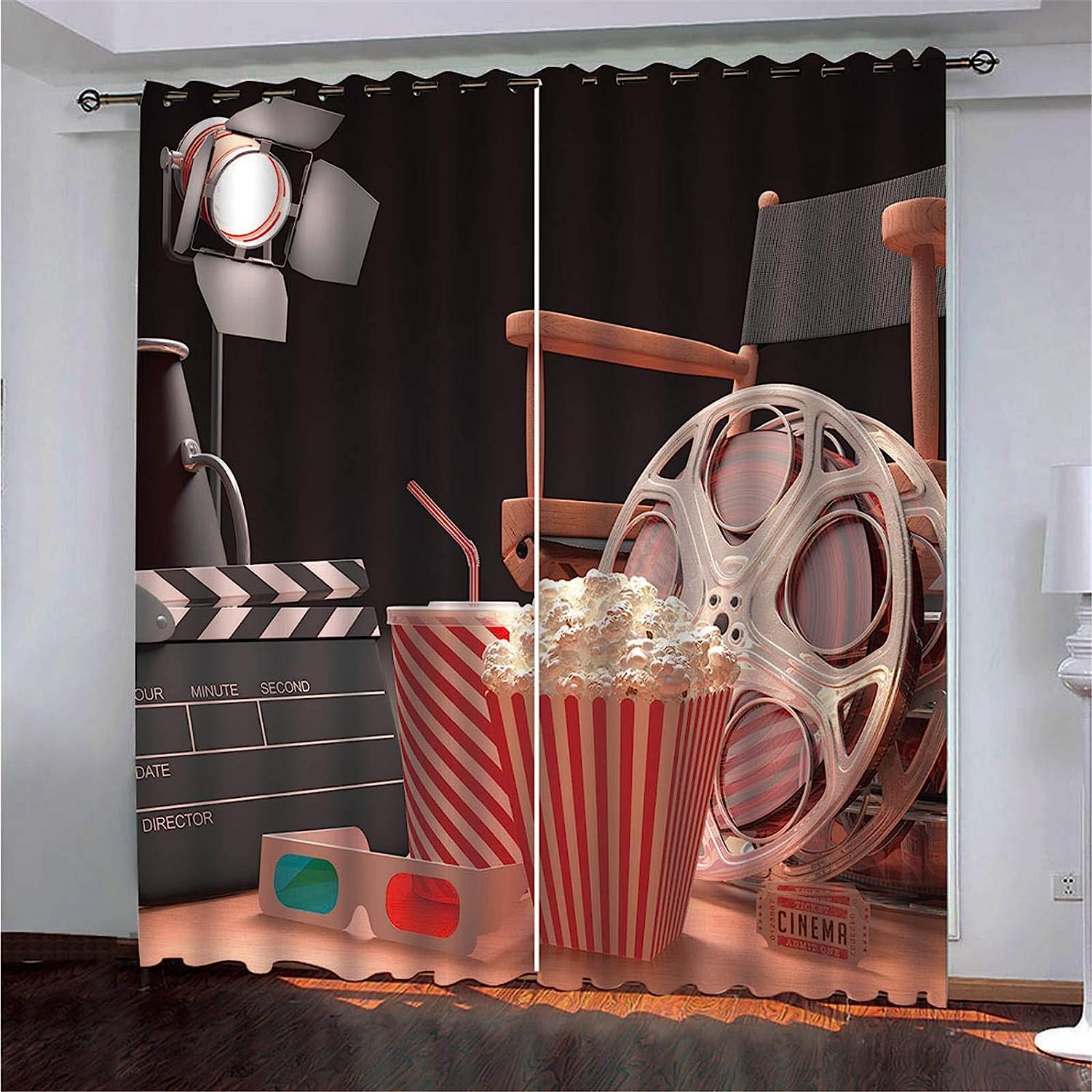 Tende Stampate In 3D Tende Con Occhielli Stampati Film Sui Popcorn Camera Da Letto Soggiorno Ragazza Decorazione Camera Camera Dei Bambini/Protezione Dai Raggi Uv 300 X 280 Cm -0R9M+S3B