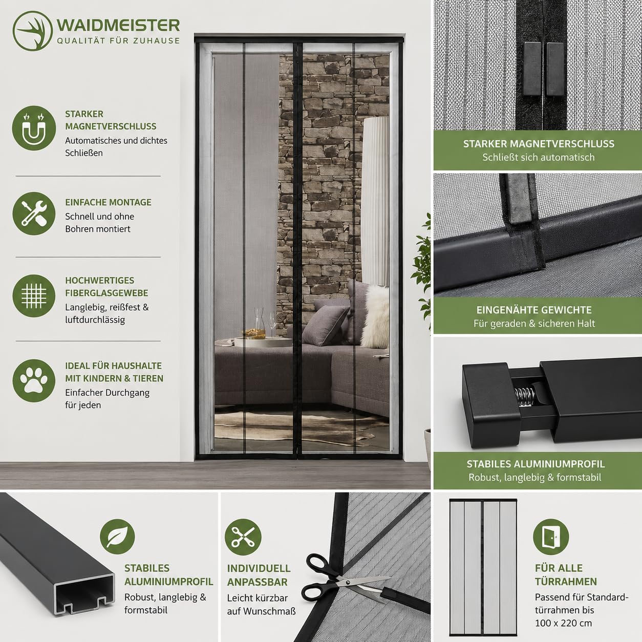 Klemm-Lamellenvorhang 'Comfort' Fliegenvorhang Fliegengitter Balkontür Insektenschutzvorhang, ohne Bohren, zum Klemmen, zuschneidbar (Magnet-Vorhang)