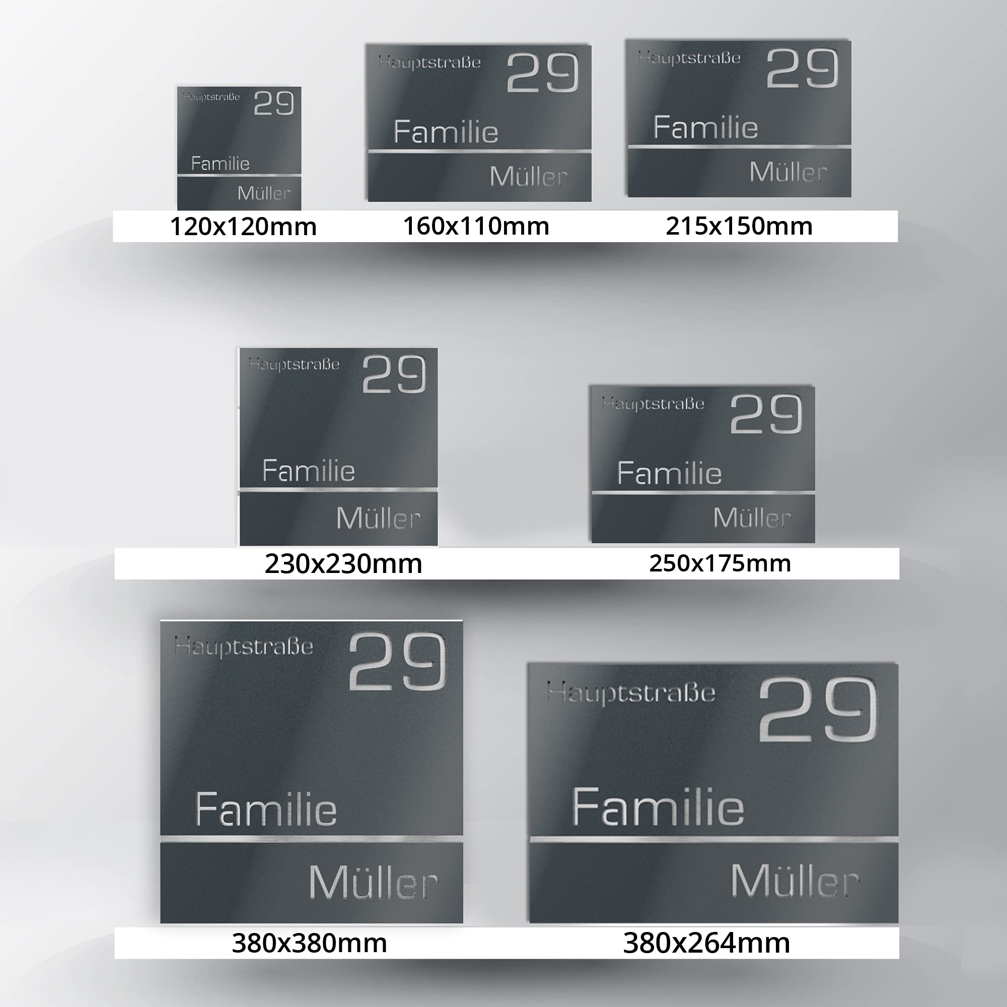 Número de Casa Exterior Personalizable de Acero Inoxidable. 215 x 150 mm en Gris antracita metálico Resistente a la Intemperie. Para Puertas y Portales. [Made in Germany]