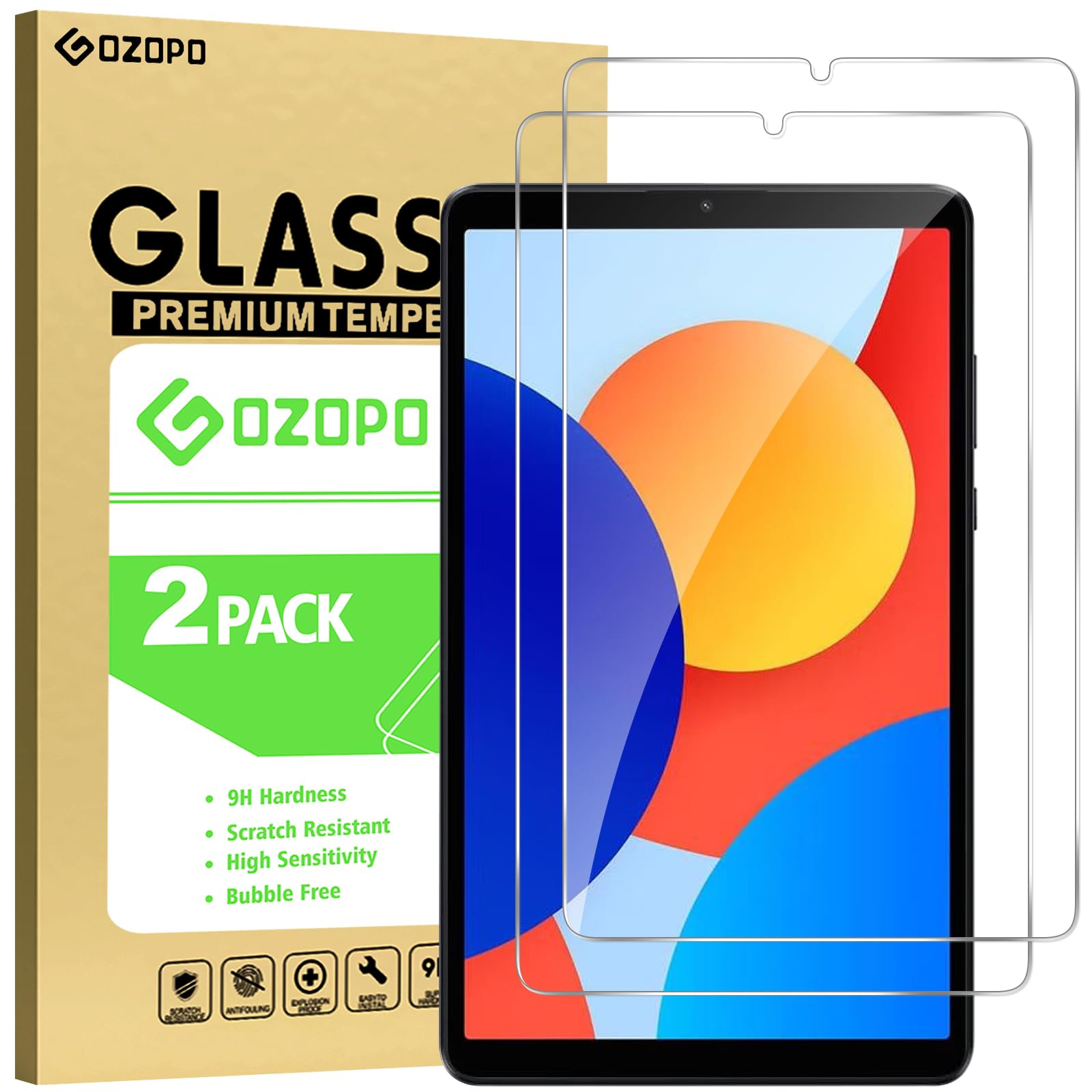 GOZOPO Schutzfolie für Xiaomi Redmi Pad SE 4G 8.7 Zoll (2024), Panzer Schutz Glas Gehärtetem Displayschutzfolie, 2 Stück