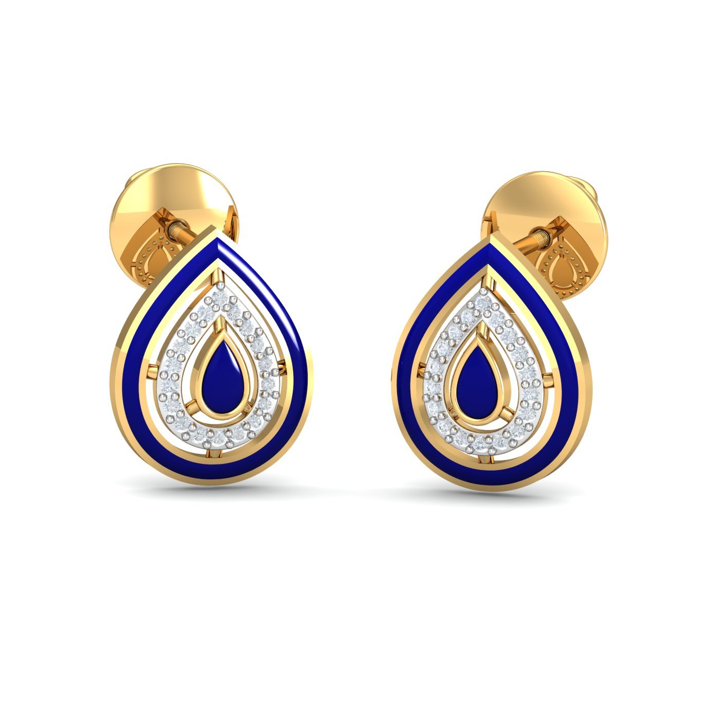 14KT Yellow Gold Diamond Betel Enamel Stud Earrings for Women-image-34