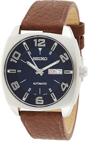 SEIKO Automatic Watch for Men - Recraft Series - Brown Leather Strap, Day/Date Calendar, 50m Water Resistant