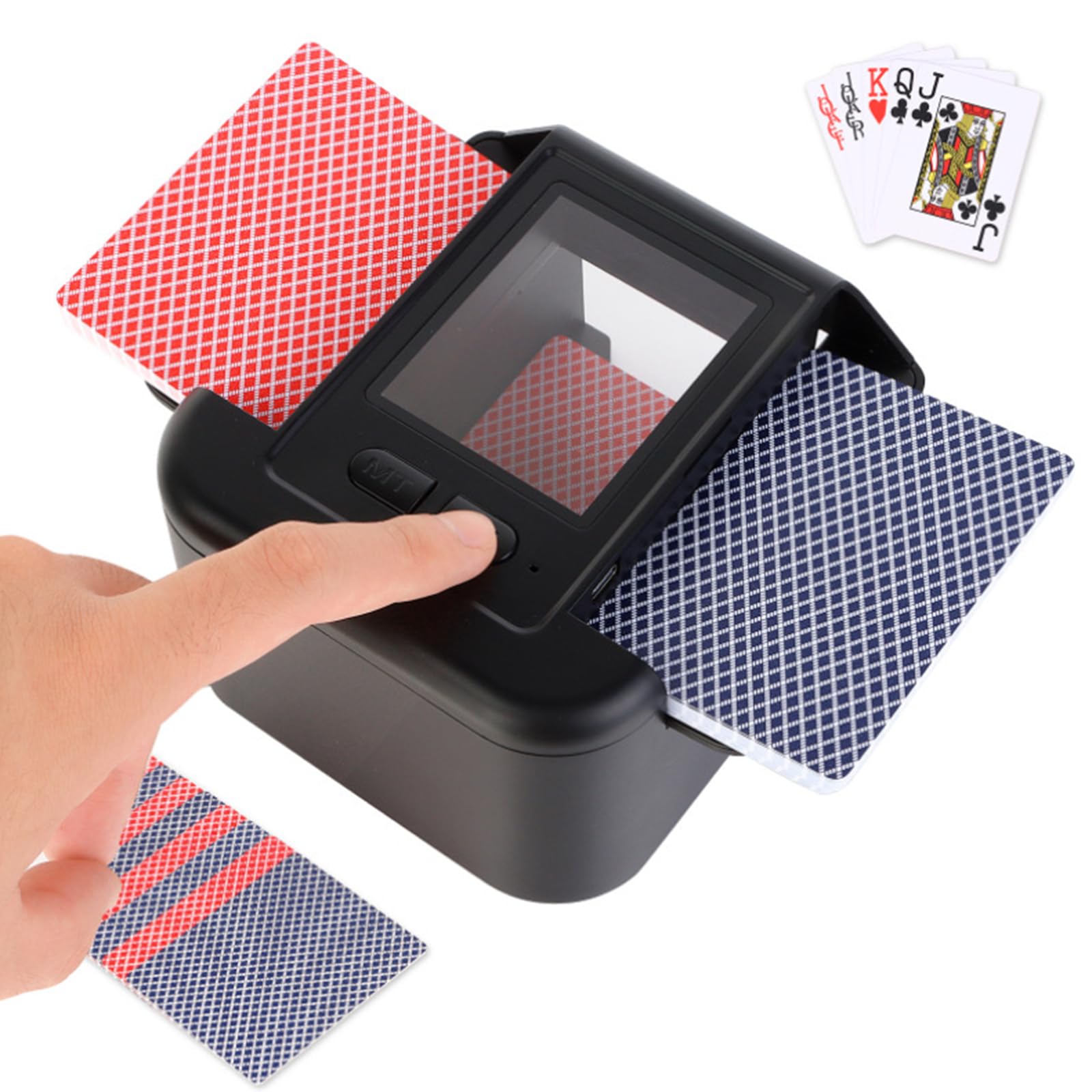 WANCHENG kartenmischmaschine, 2000 mAh, 2 Modi, Automatischer Kartenmischer für 1–2 Decks, für Kartenspiele, für Verschiedene Anlässe (Schwarz)