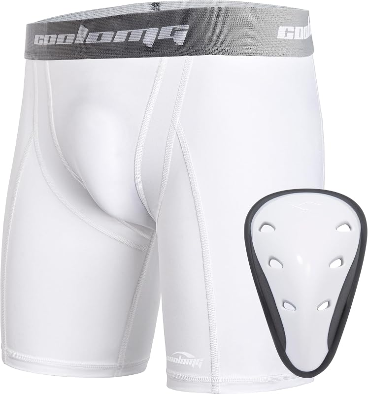 COOLOMG Youth Boys Compression Shorts with Athletic Cup Baseball Football | Sports Protective Groin Cup Underwear for Tball MMA Lacrosse Hockey