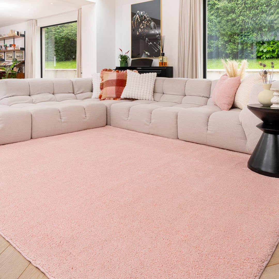 Blush Pink Machine Washable Warm Insulating Soft Cosy Touch Plush Thick Shaggy Rug for Bedroom Livingroom Hallway 200cm x 290cm (6ft 7" x 9ft 6")
