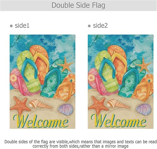 Miniatura 3 de Bandera para casa con diseño de sandalias, 28 x 40 pulgadas, doble cara, diseño tropical de estrella de mar, conchas y arena, letrero de bienvenida