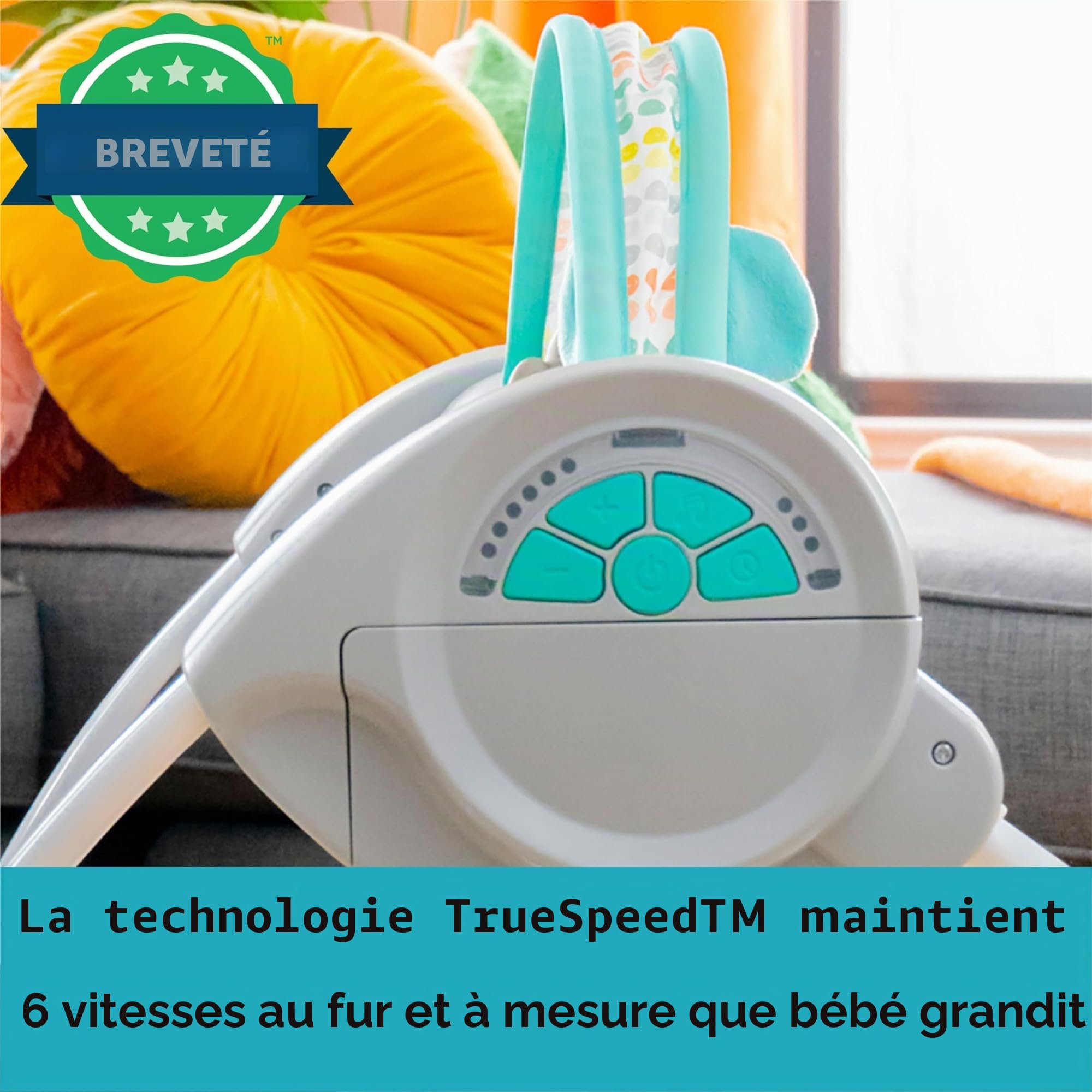 Bright Starts, Balancelle Compacte, Whimsical Wild, 6 vitesses de balancement, arche de jeu amovible avec 2 jouets interactifs, multicolore, dès la naissance à 9 kg