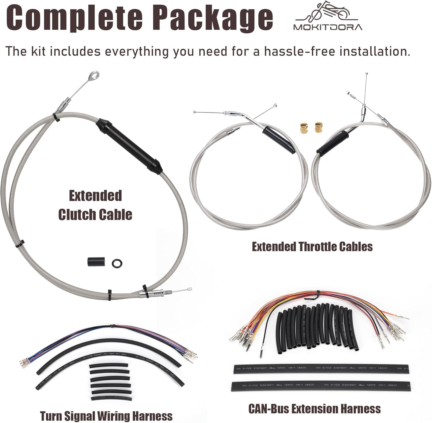 MoKitDora Softail 16" Handlebar Extended CAN-bus Wiring Clutch Brake Line Throttle Cables and Turn Signal Harness Kits for 2000-2006 Harley FXS FLS Heritage Springer Deluxe Fat Boy FLSTF, Chrome