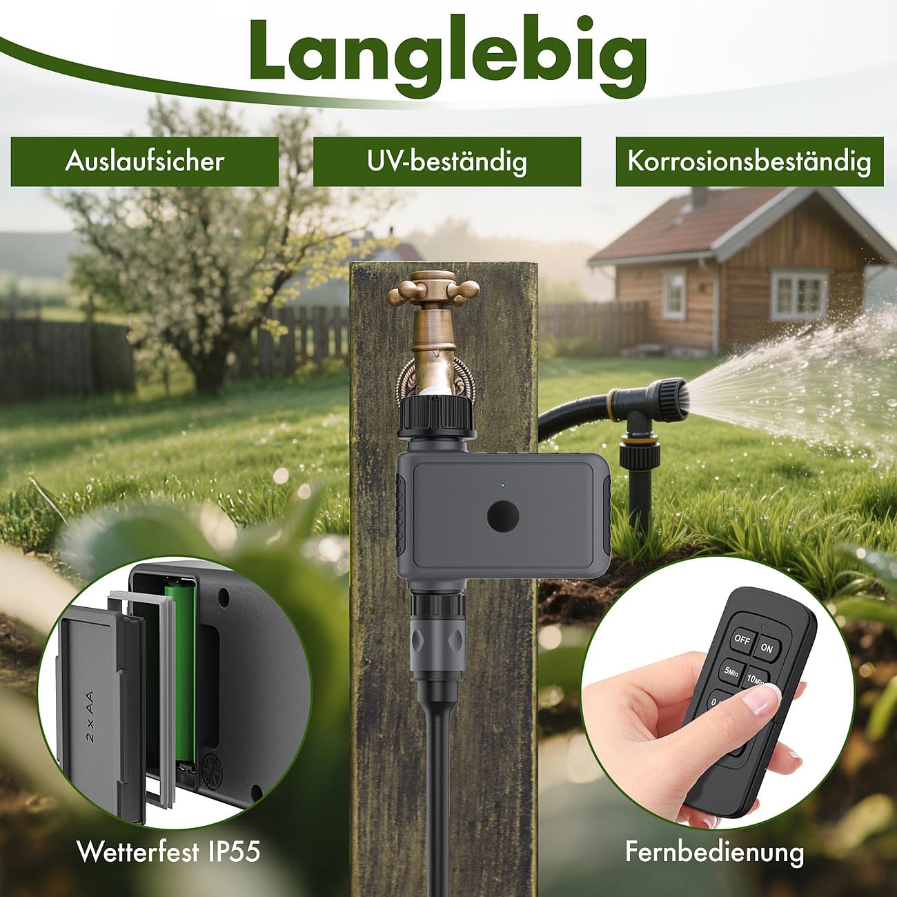 Royal Gardineer Bewässerungsgerät: 2er-Set Bewässerungscomputer mit Ventil, Funk-Fernbedienung, IP55 (Wetterfester Bewässerungscomputer, Funk-Bewässerungsautomat)