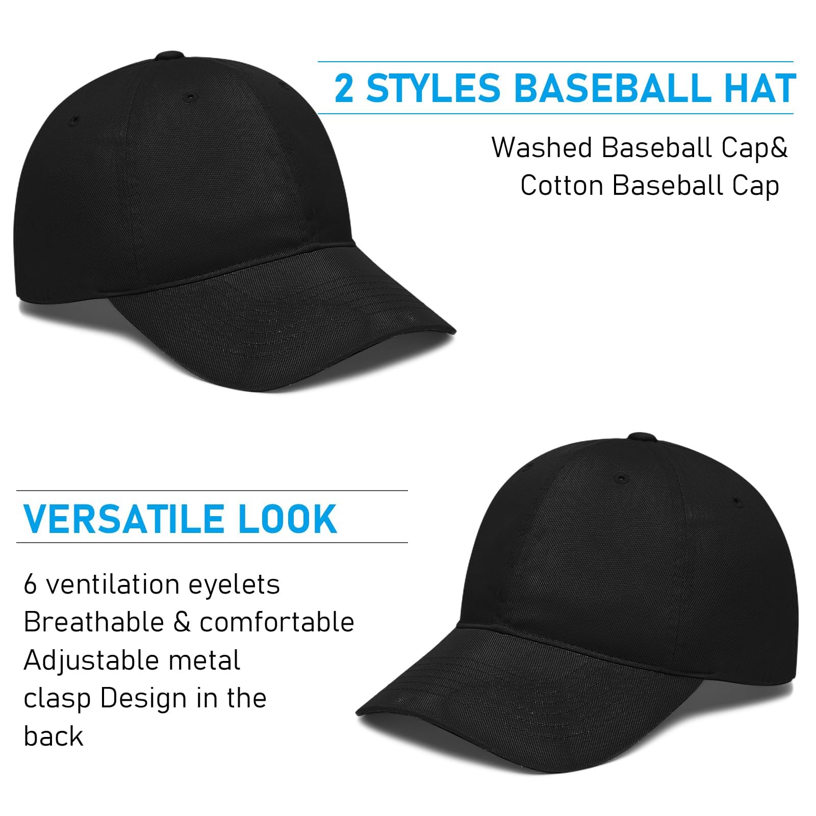 LYCN 24 Stück Unisex Baseball Caps Bulk Blanko Basecaps Verstellbar Schwarze Baseballkappen mit Rückriemen für Herren Damen Trucker Caps