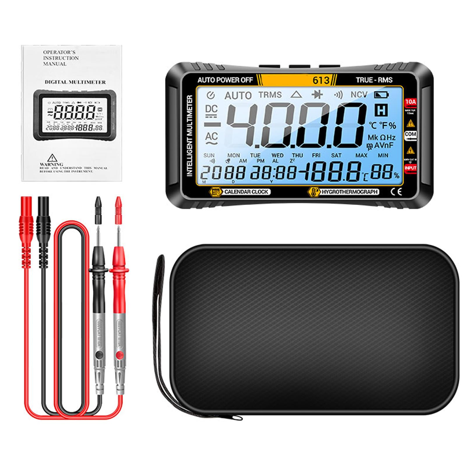Tsophreniq Black Full Screen Ve Current Tester 4000 Count Multimeter With Backlit Ohmmeter Voltmeter Digital Multi Tester Circuit Testing