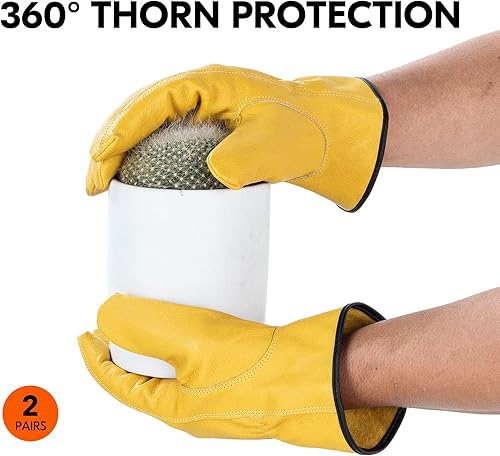 Miniatura 4 de Vgo... 2 pares de guantes de trabajo de piel de cerdo sin forro para hombre (talla M, oro, PA9501)