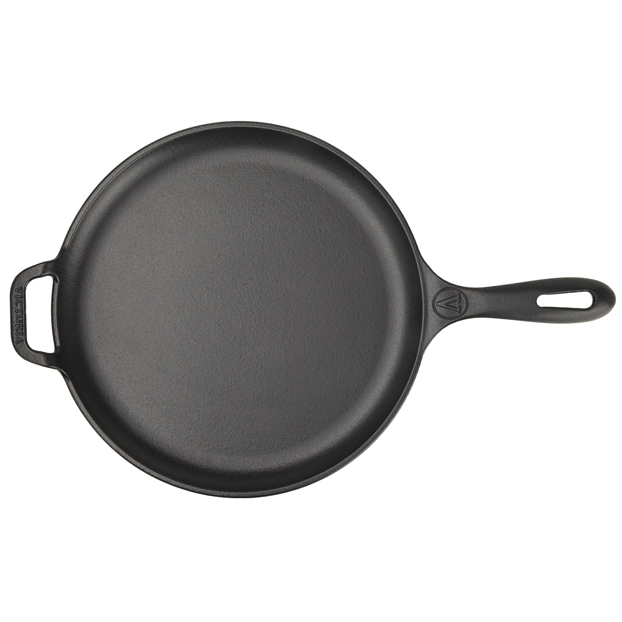 VICTORIA Padella per Grigliare Ghisa Smaltata Induzione Comal per Pizza 30cm, Omeletts, per Fuoco, Barbecue, Forno, Vetroceramica, Gas, Cast Iron Skillet Priva di Sostanze Tossiche e senza PTFE