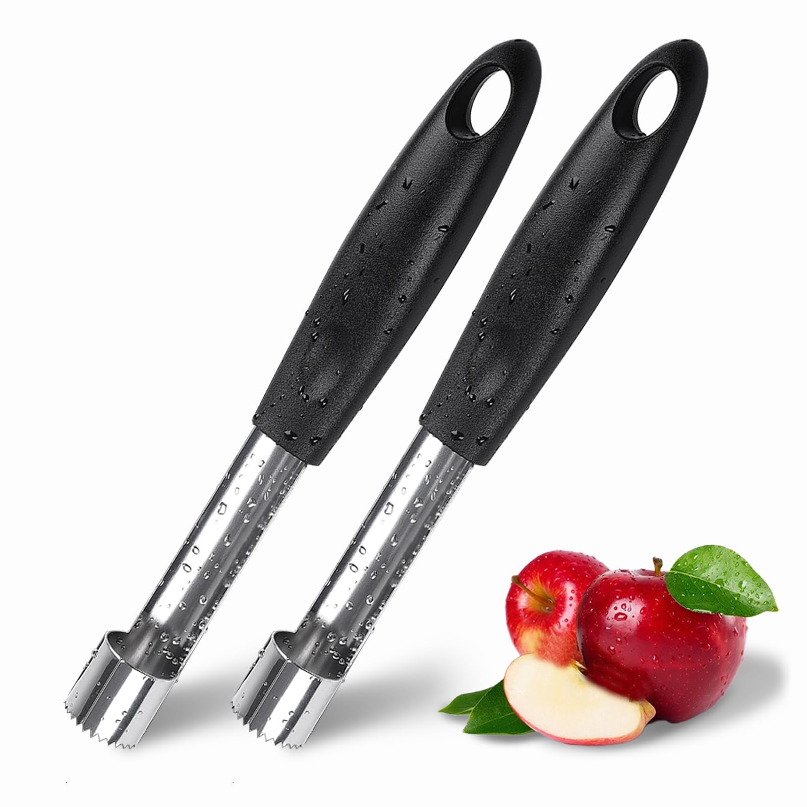 2PCS Apple Cupcake Corer, Fruit Vegetable Core Remover, Profession Healthy Stainless Steel Apple Remover Household Kitchen Tool for Fuji, Pears, Bell Peppers - Black