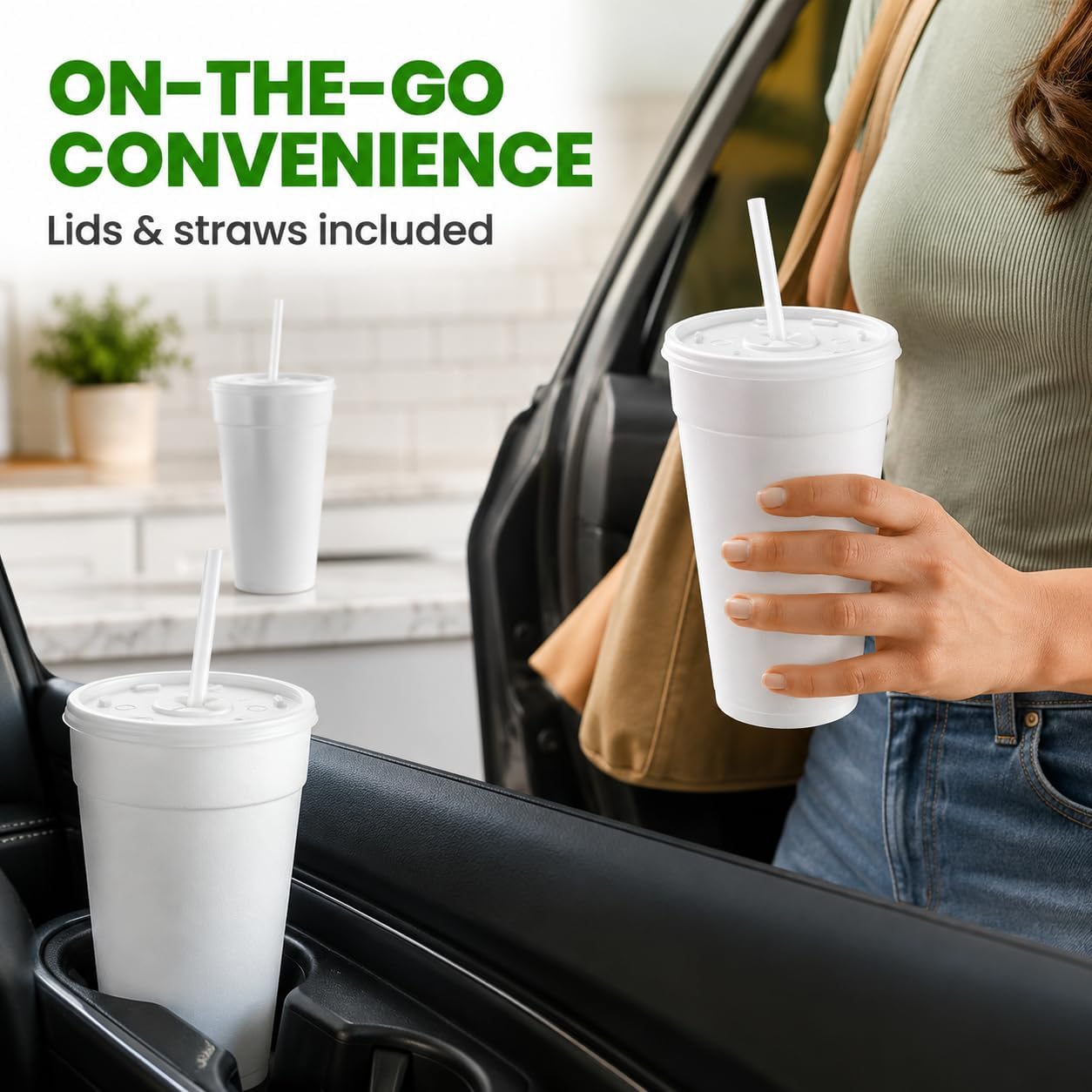 24 oz Styrofoam Coffee Cups with Lids and Straw | Foam To-Go Cups for Hot & Cold Drinks | Disposable, Insulated & Leak-Resistant | 20-50 Pack (40 Pack - 24 oz, 40, Count)