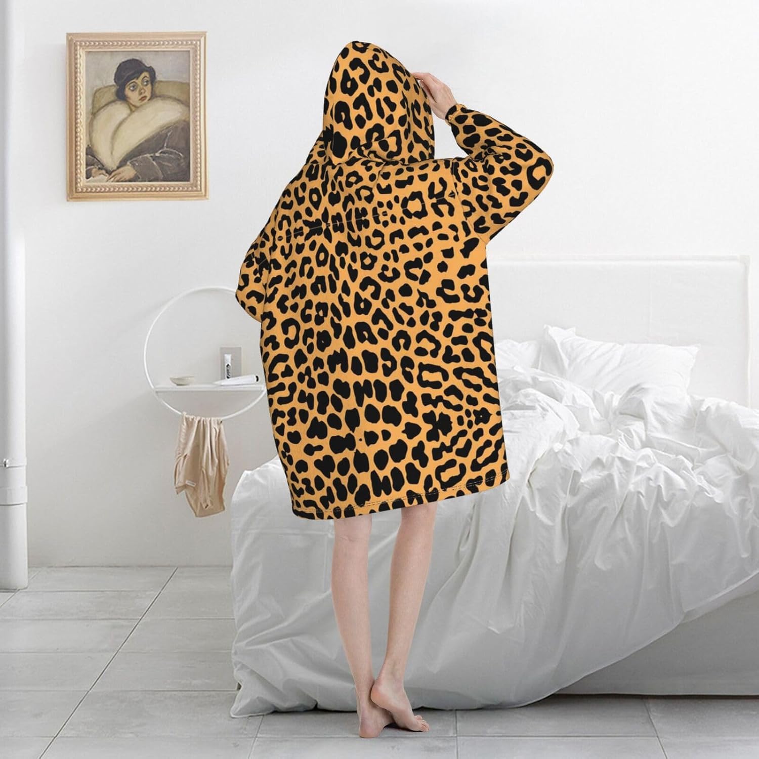 MUSM Leopard Print Print Blanket Hoodie Fleece Sweatshirt Blanket With Sleeves And Pockets