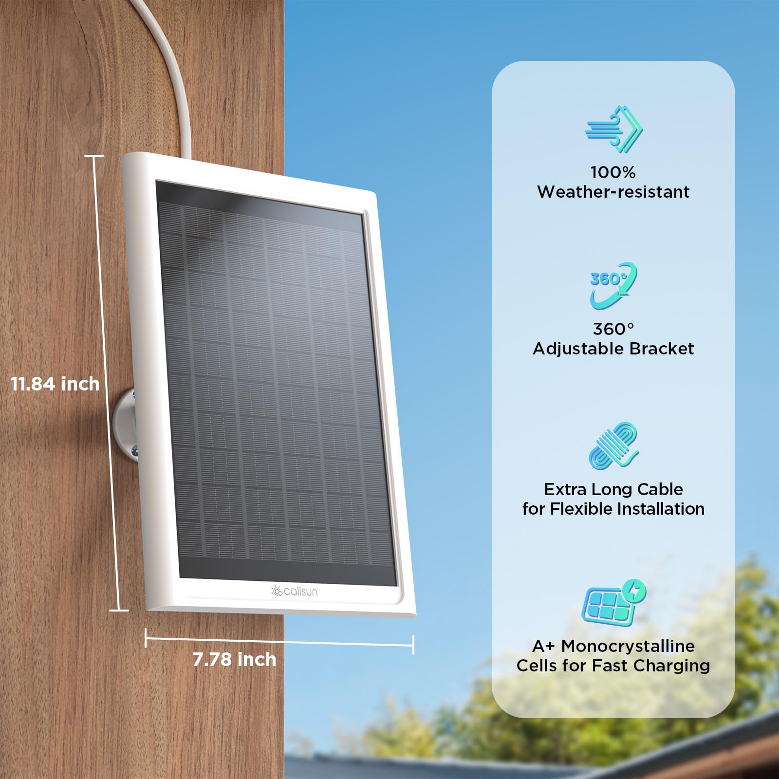Solar Panel for Ring Camera,6W Solar Charger for Ring Stick Up Cam Battery/Pro&Ring Spotlight Cam Battery/Plus/Pro,13FT Cable IP68 Waterproof USB-C and DC3.5mm Ports White