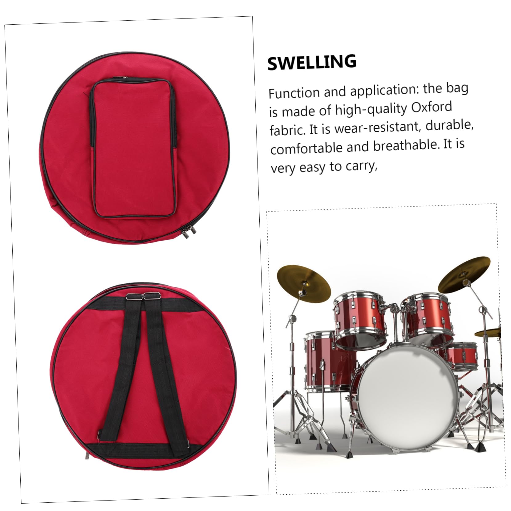 Alasum Borsa per Rullante 13-14 Pollici Imbottita Oxford Rossa Tracolla Portatile per Accessori Percussioni per Esibizioni All'aperto