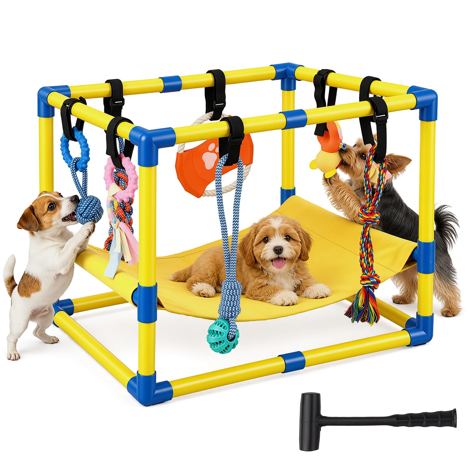 Puppy Play Gym, 8-Piece Interactive Dog Toy Set with Hammock, 59.5x43x44cm