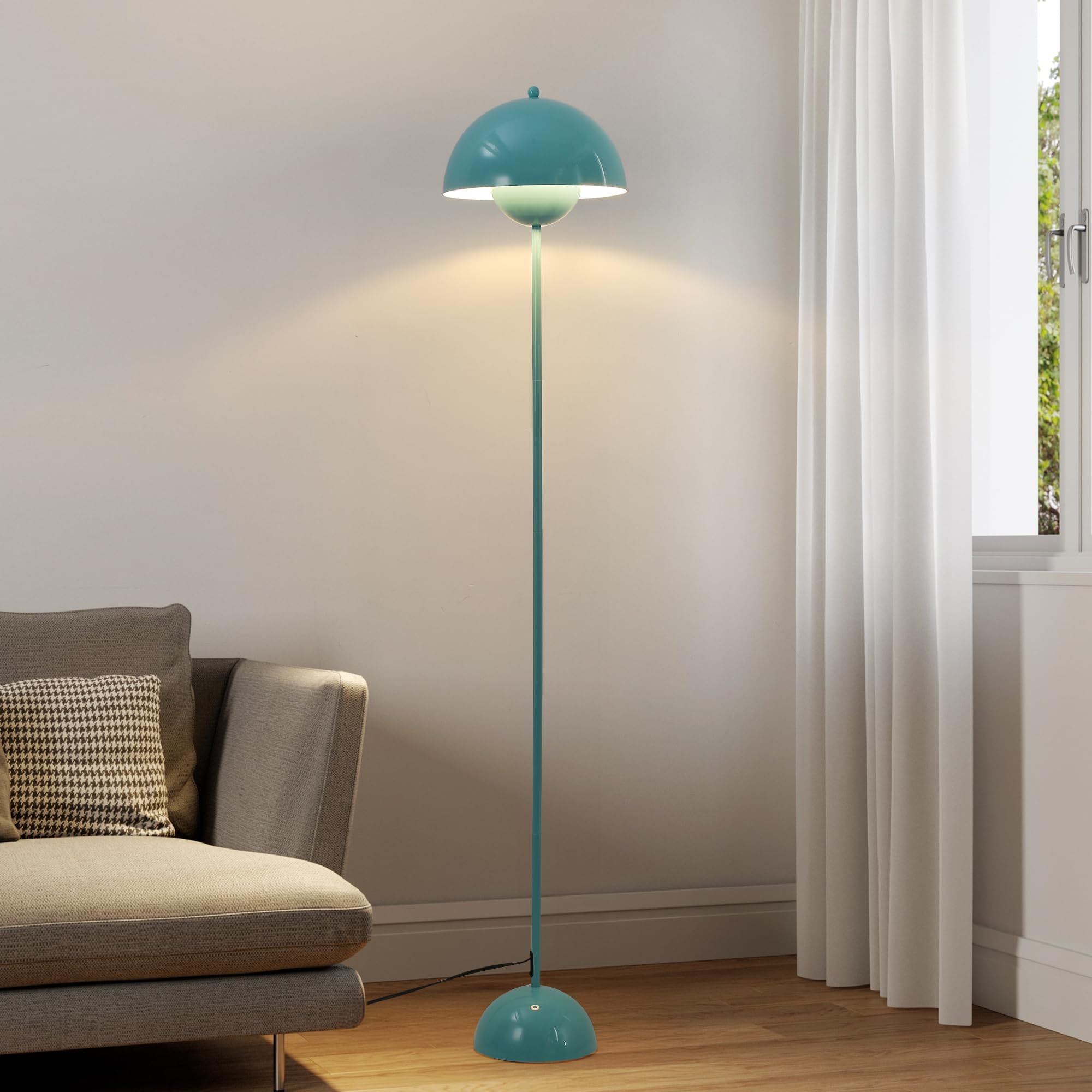 SUNLLOK Flowerpot Floor Lamp for Living Room, Industrial Metal Lampshade Standing Lamp with Foot Switch, Modern Reading Tall Floor Light for Kitchen Island Bedroom Restaurant (Blue)